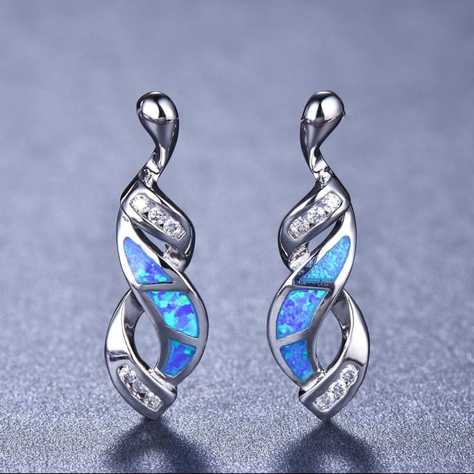 Boucles d'oreilles Charm Versatiles pour Femmes en Forme de 8 Incrustées de Diamant Blanc, Trésor Australien Bleu gray