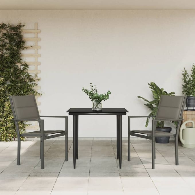 vidaXL - 3-delige - Tuinset - textileen - en - staal - zwart