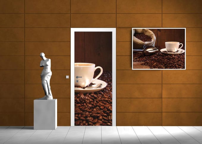 Deursticker Muursticker Koffiebonen | Bruin | 91x211cm