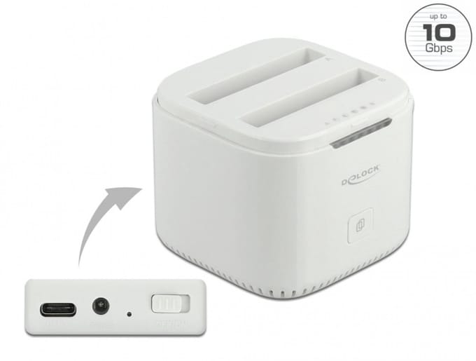 Delock USB Type-C™ 3.2 Docking Station for 2 x 2.5″ SATA HDD / SSD with Clone Function