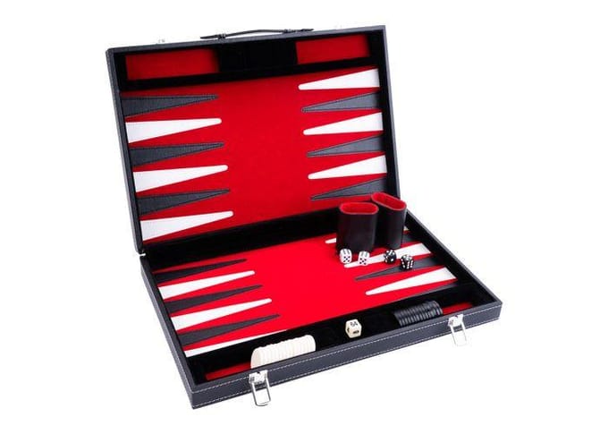 Backgammon 21 pouces - Jeu de société - Haute qualité - dés et jetons nacrés - rouge noir et blanc wit