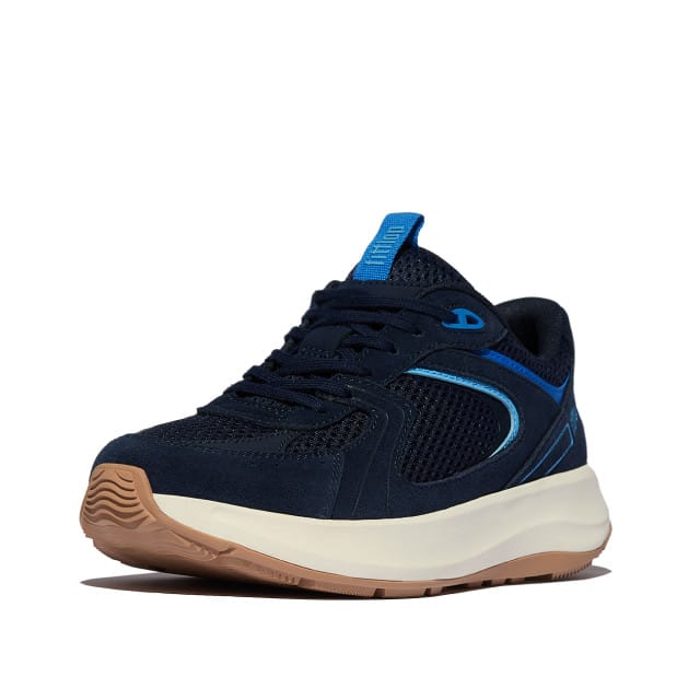 FitFlop F-Mode Flow Suede/Mesh/Leather Flatform Sneakers BLAUW - Maat 37
