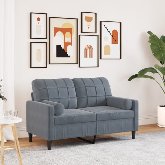 vidaXL - Tweezitsbank - met - sierkussens - 120 - cm - fluweel - donkergrijs