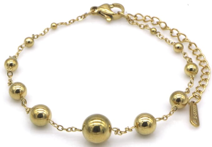 RVS bolletjes armband 16-21 cm – goudkleurig – dames