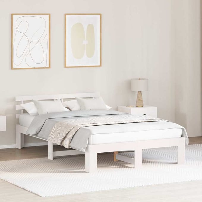 vidaXL - Bedframe - met - hoofdeinde - Wit - 120 - x - 200 - cm - Massief - grenenhout