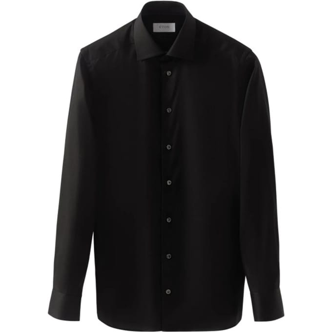 Eton Solid Signature Twill Shirt Lange Mouw Overhemden Zwart 100012342