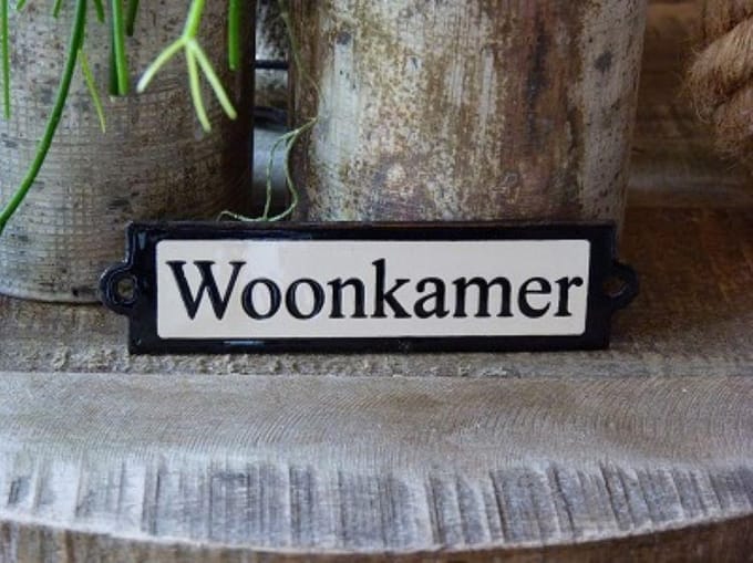 Emaille deurbordje recht 'Woonkamer'