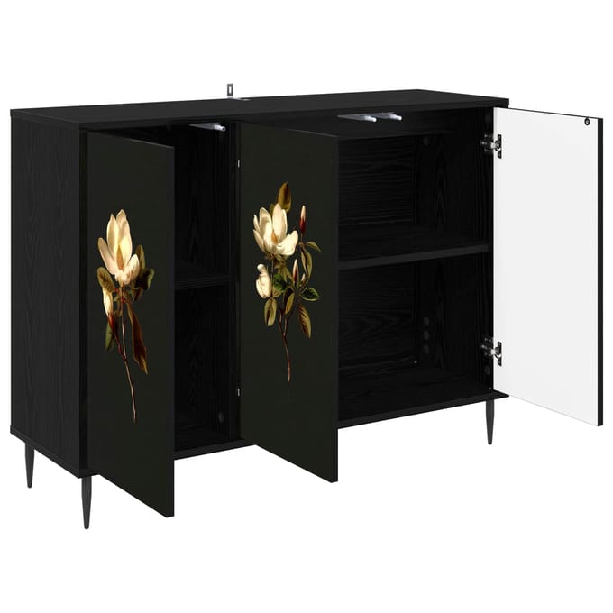 vidaXL - Dressoir - BREMEN - Zwart - eiken - 102 - x - 33 - x - 76 - cm - Bewerkt - hout