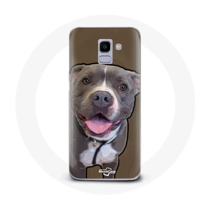 Coque pour Samsung Galaxy A8 2018 Chien Pitbull Blanc gris