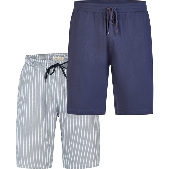 Phil & Co Heren Korte Pyjamabroeken 2-Pack Grijs Gestreept/Donkerblauw - Maat XXL