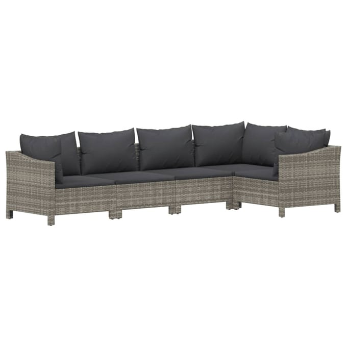 vidaXL - 5-delige - Loungeset - met - kussens - poly - rattan - grijs