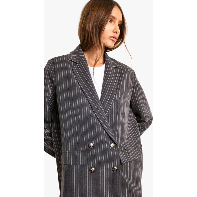 boohoo Dames Pinstripe Oversized Dubbelgeknoopte Blazer | Charcoal | Maat: 8