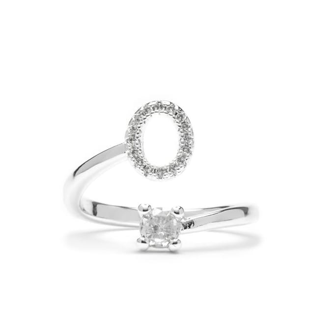 Luxenter Ring met glanzende zirkonia, zilveren afwerking - Alphabet