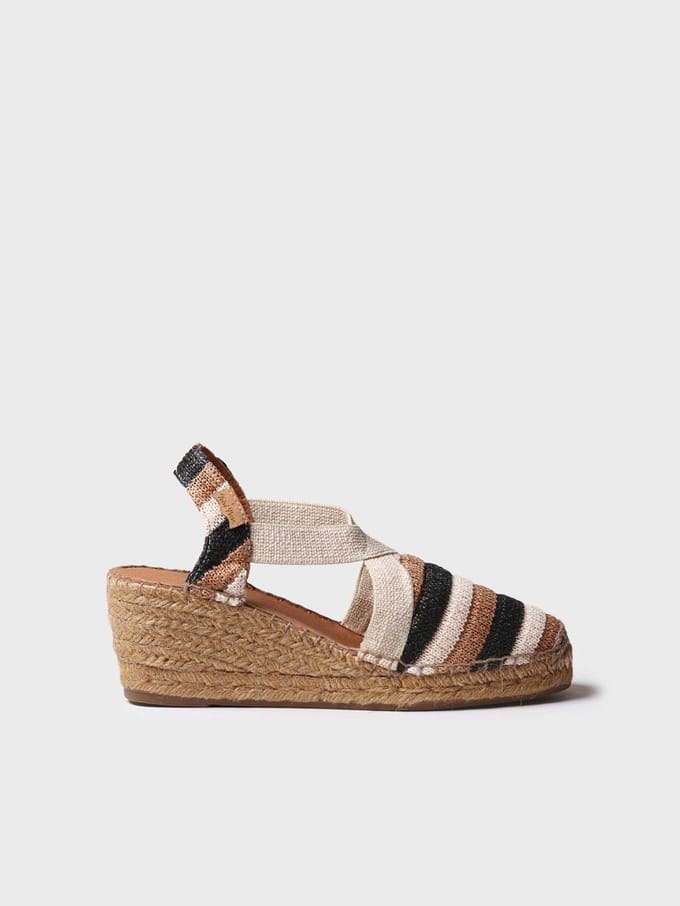 Gestreepte espadrille met sleehak en elastische bandjes | TERRA-AB