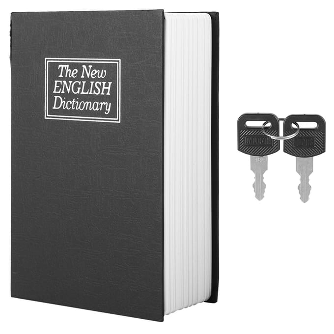 Coffre-fort noir avec dictionnaire anglais, boîte de rangement pour argent, bijoux, collection, avec 2 clés white