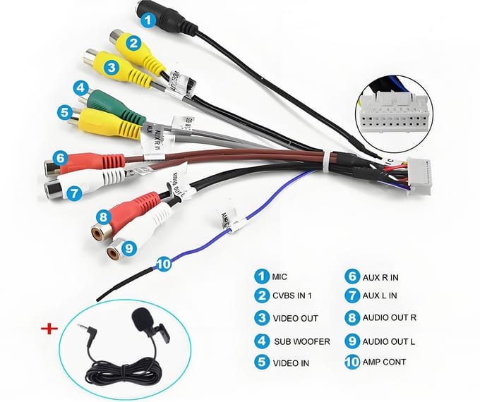 20-pins RCA Kabel + Extern Microfoon 2,5mm Handsfree-set voor Autoradio Multimediasysteem