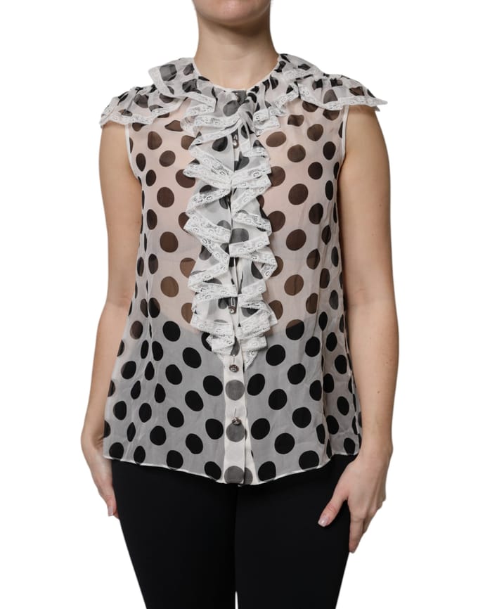 Gestippelde Zijde Blouse met Rimpelnek