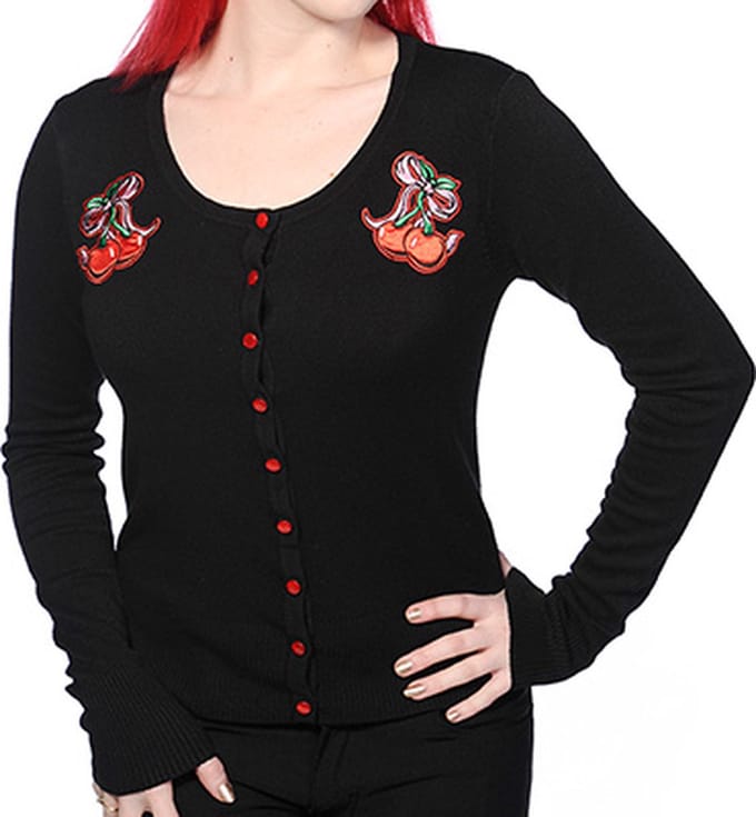 Banned - Cherry print Cardigan - XL - Zwart