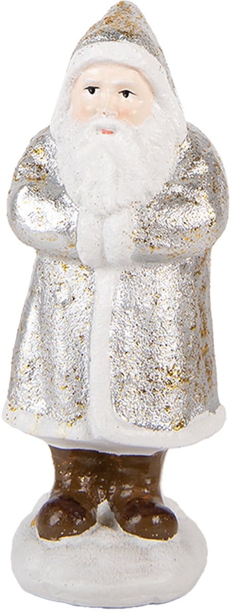 Clayre & Eef Kerstdecoratie Beeld Kerstman 7x7x16 cm Zilverkleurig Kunststof