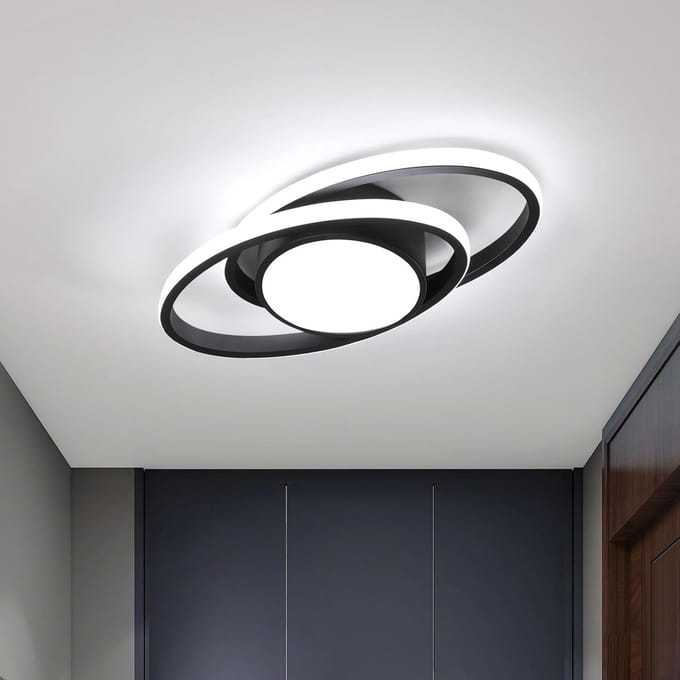 Haobosic LED Plafondlamp - Ovaal Aluminium Zwart - 39W Koelwit