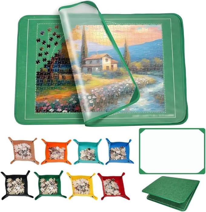 Puzzelmat - Puzzelplank Opvouwbaar - Puzzels Maken - Met 8 Sorteerschalen - 81 x 55 cm - Groen