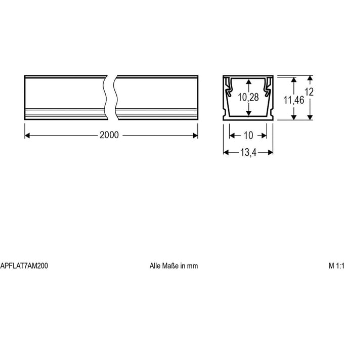 EVN APFLAT7 alu-profiel 200cm, U-profiel aluminium