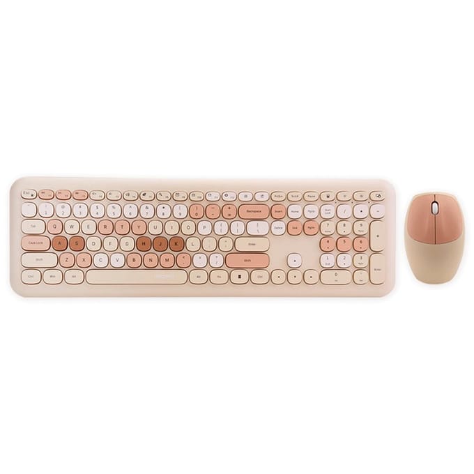 Mofii 666 toetsenbord-muiscombo Draadloos 2.4G Gemengde kleur 110-toetsen toetsenbord-muisset met ronde punk lichtbruine kleur