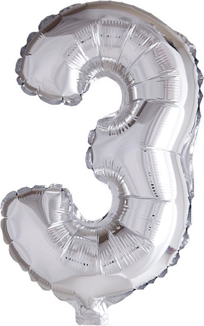 Folie ballon cijfer 3 zilver 41cm