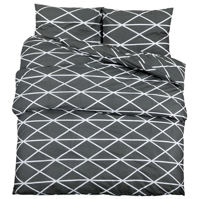 vidaXL - Dekbedovertrekset - 155x220 - cm - katoen - donkergrijs - en - wit