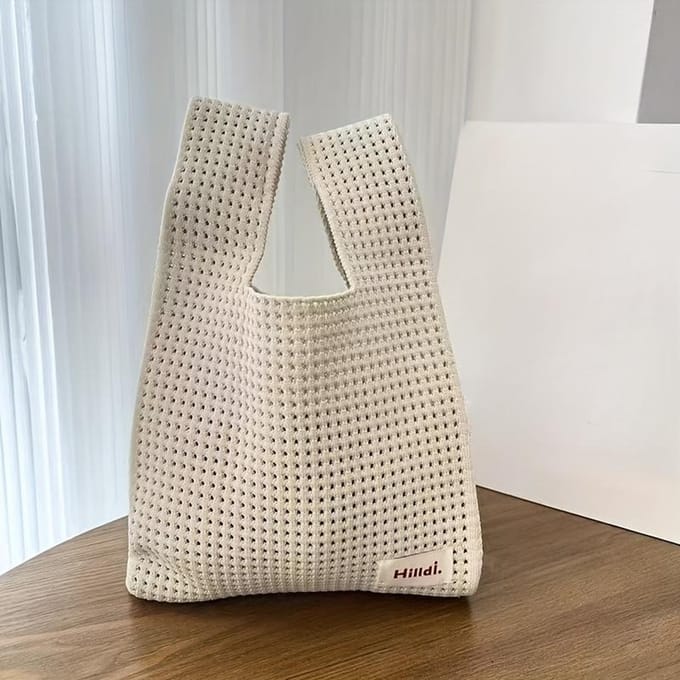 Sac à main/sac cabas multicolore rétro ajouré à ouverture large gray
