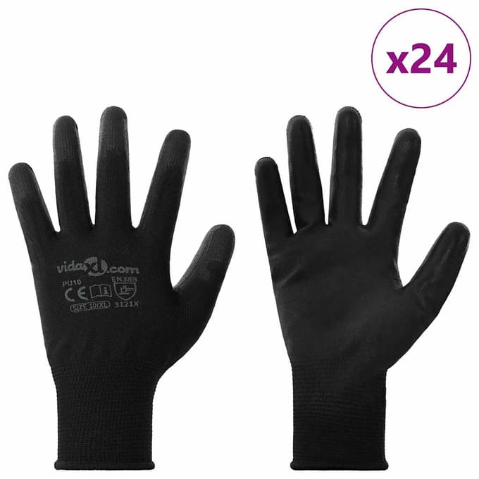 vidaXL Werkhandschoenen 24 st Zwart 10 / xl Polyester