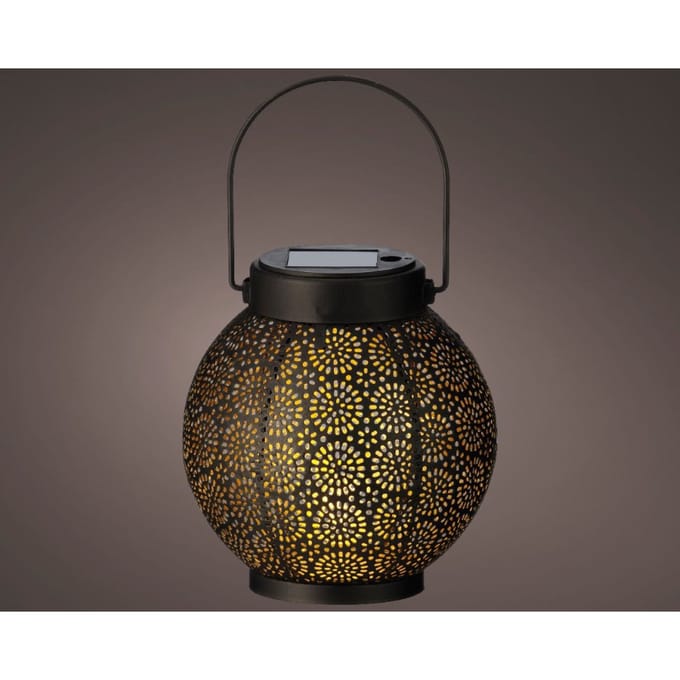 Solar lantaarn metaal zwart goud 14 cm doorsnee