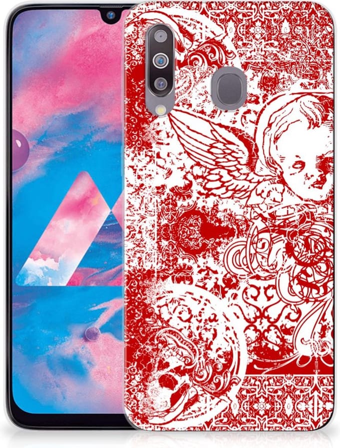 Silicone Back Case Samsung Galaxy M30 Angel Skull Rood