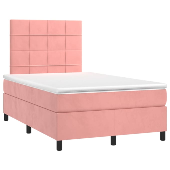 vidaXL - Boxspring - met - matras - en - LED - fluweel - roze - 120x200 - cm