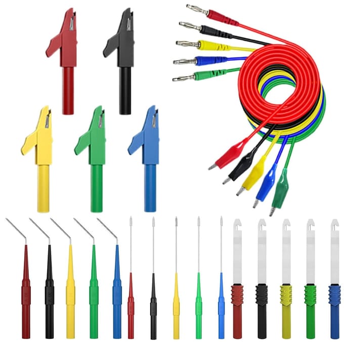 Sondeset - Meetkabels Multimeter - Elektrisch Testen - Roestvrijstalen Constructie - 5 Sets - Zwart