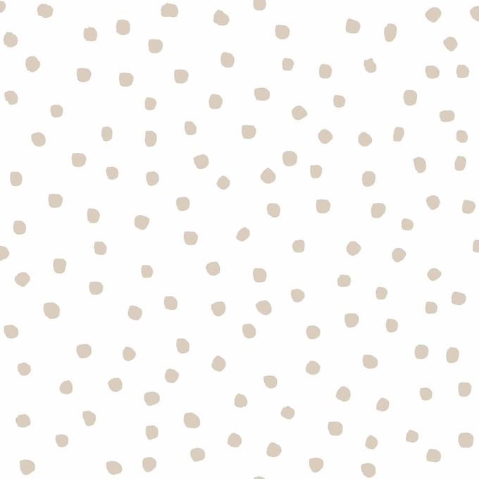 Behang - Kinderkamer – Confetti – Stippen – Beige – Wit - Babykamer - Kinderbehang – Stippenbehang - 0,53 x 10,05 M