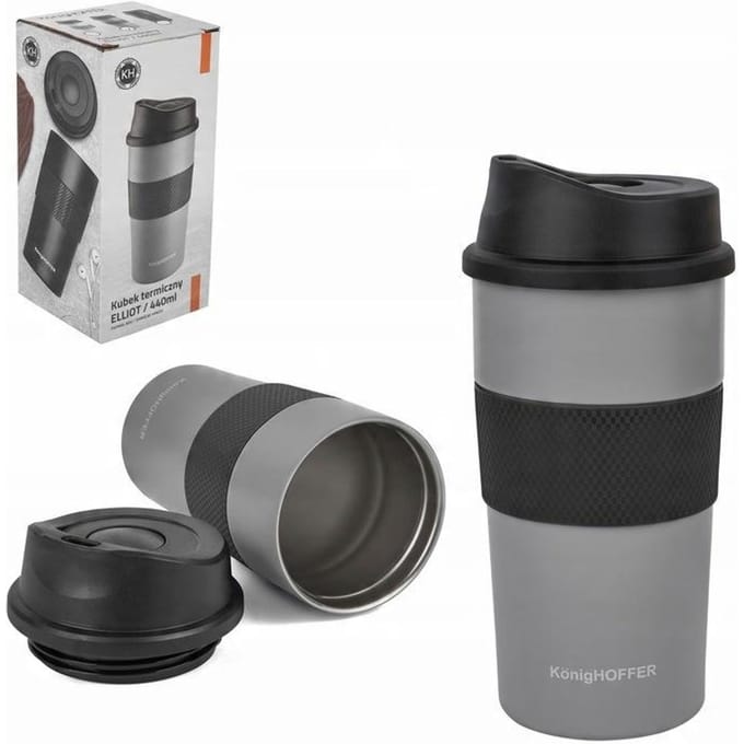 Thermosbeker Elliot 440ml - RVS, Lekvrij, Antislip, Grijs