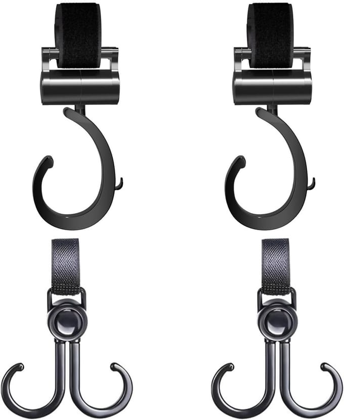 Allecto - Pram Hook - Multi-Purpose Hooks - Ideaal voor Kinderwagens - Zwart - Accessoires voor Strollers - Universele Haak - 4 Stuks