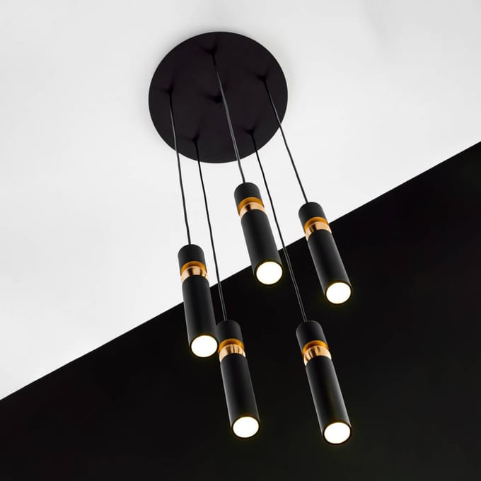 Jupiter Hanglamp Alas, 5-lamps, zwart, metaal, GU10