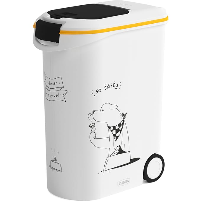 Curver Voedselcontainer Hond - 54L- 20KG - 28x50x61cm - Wit/Geel/Zwart