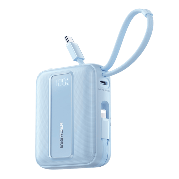 Essager Quick Charge Compact Powerbank met Kabels Blauw 10.000 mAh