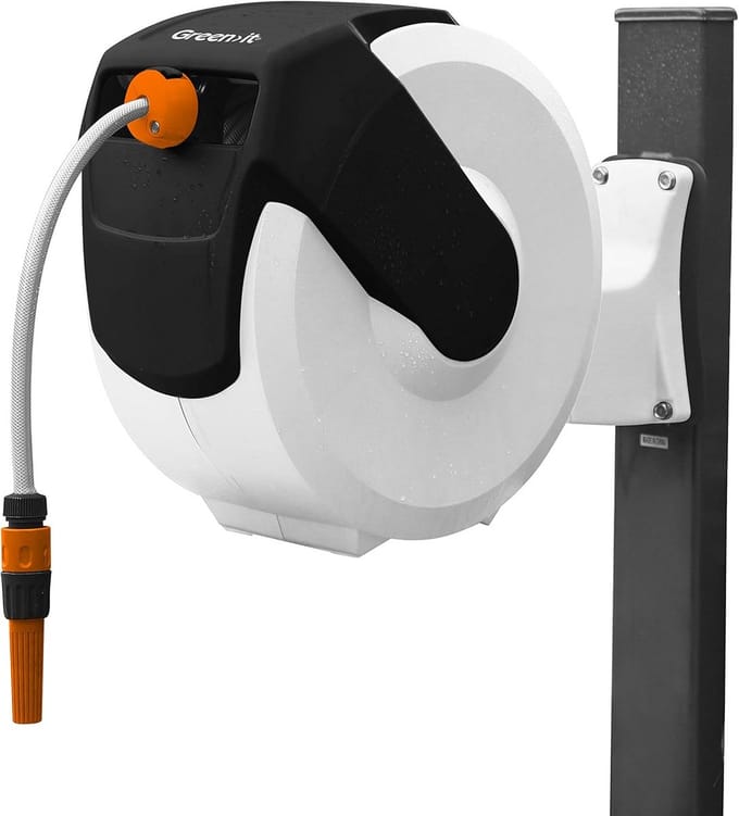 Slanghaspel met 35 meter tuinslang en automatische oproller