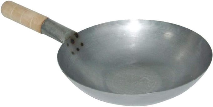 Grote Wokpan 35 cm - 14 inch - Stevig Koolstofstaal (Carbon Steel) - Platte Bodem