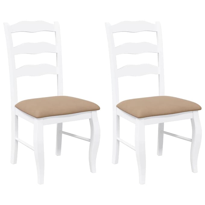 vidaXL - Eetkamerstoelen - met - kussens - 2 - stuks - wit - massief - hout - rubber