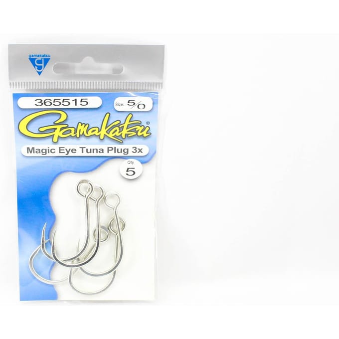 Gamakatsu 365515 Tuna Plug Magic Eye Hook 3X Taille 5/0, 5 par paquet (3083) white
