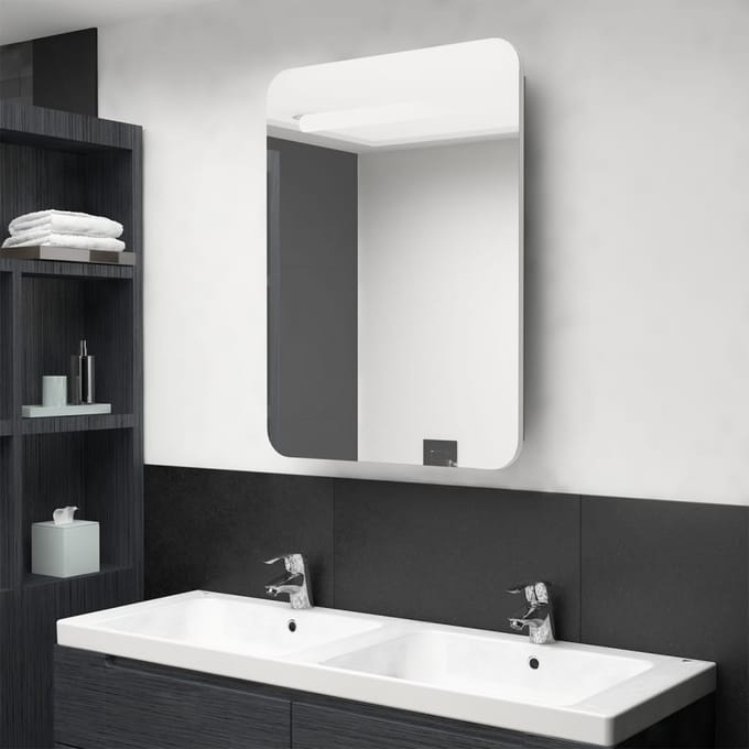 vidaXL - Badkamerkast - met - spiegel - en - LED - 60x11x80 - cm - wit - en - eikenkleurig