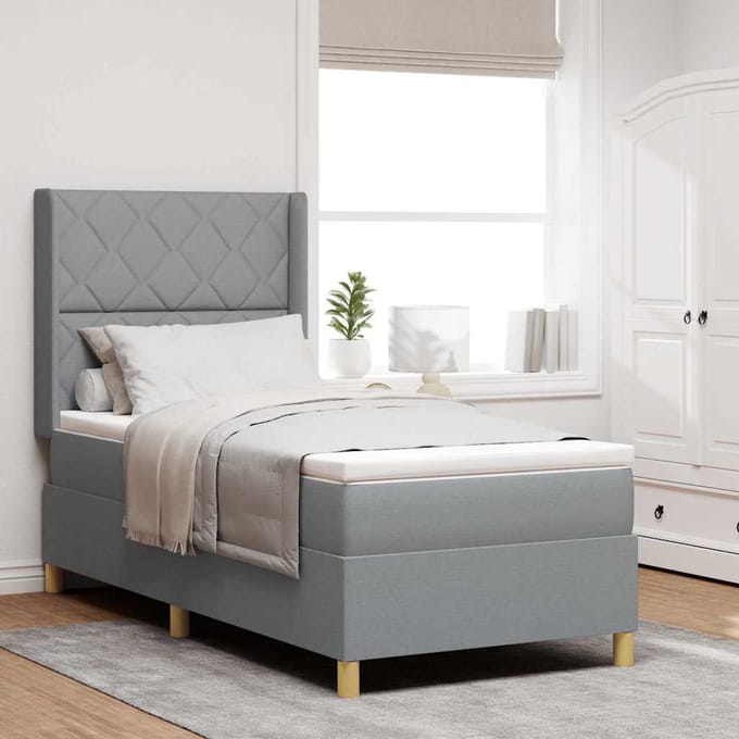 vidaXL - Boxspring - bed - met - hoofdeinde - Lichtgrijs - 100 - x - 200 - cm - Stof