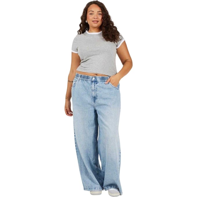 Brave Soul Dames/Dames Ringer Crew Hals Plus T-shirt (Grijs/Wit)
