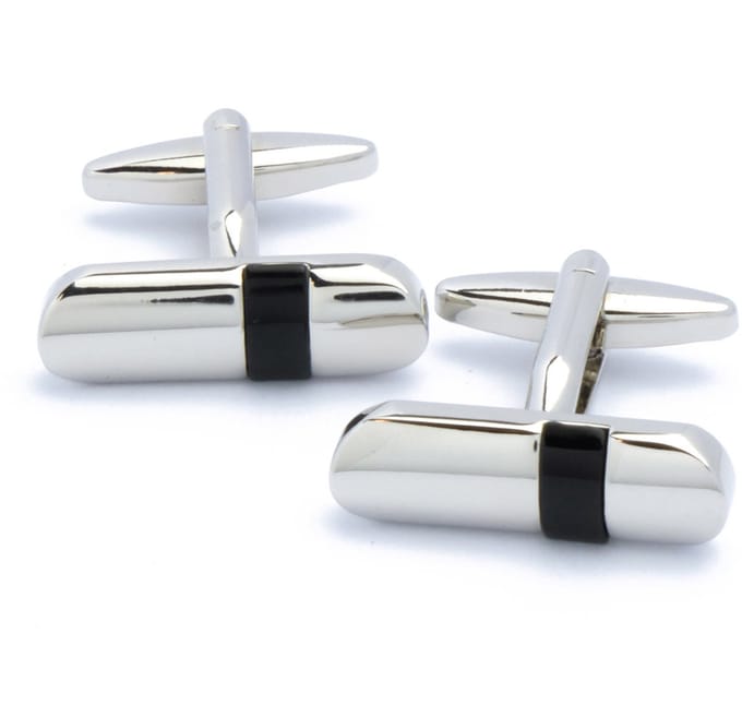 Manchetknopen - Zilver Lang Ovaal met Zwart Onyx