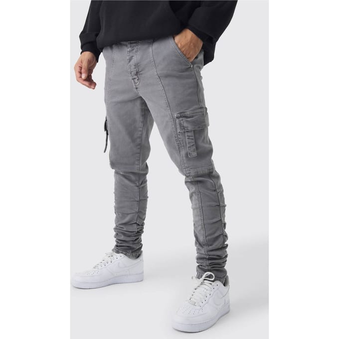 Skinny Stacked Geraffelde Strap Cargo Broek | Slate | Size 32R